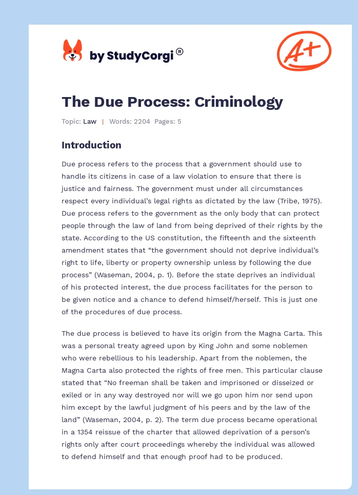 The Due Process: Criminology. Page 1