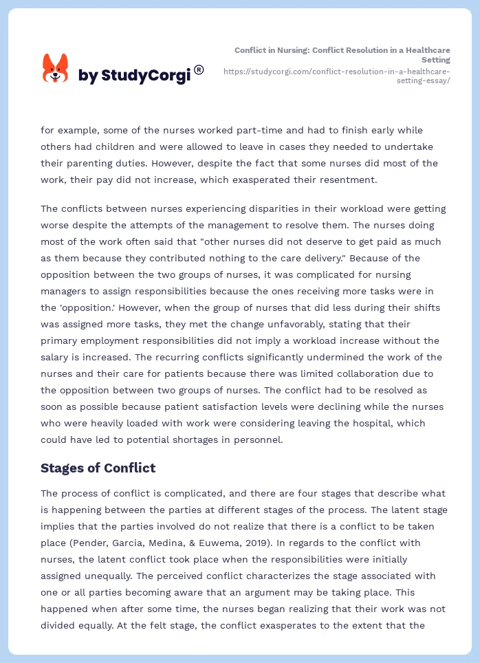 Conflict in Nursing: Conflict Resolution in a Healthcare Setting. Page 2
