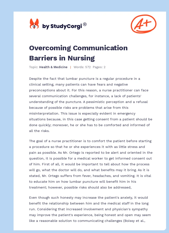 Overcoming Communication Barriers in Nursing. Page 1