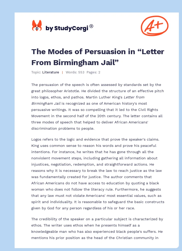 The Modes of Persuasion in “Letter From Birmingham Jail”. Page 1