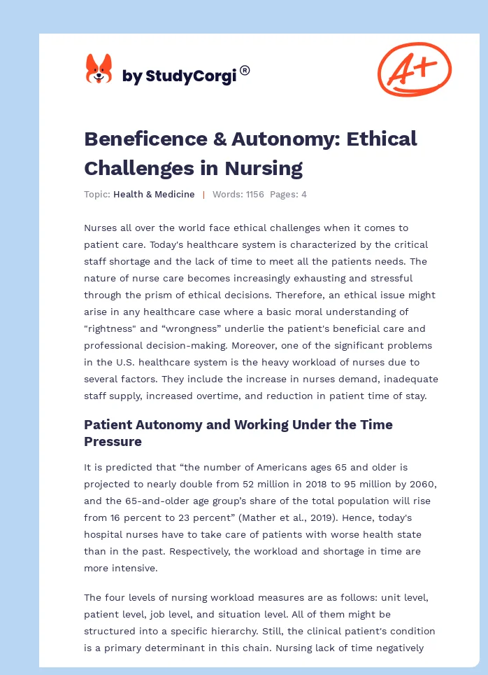 Beneficence & Autonomy: Ethical Challenges in Nursing. Page 1