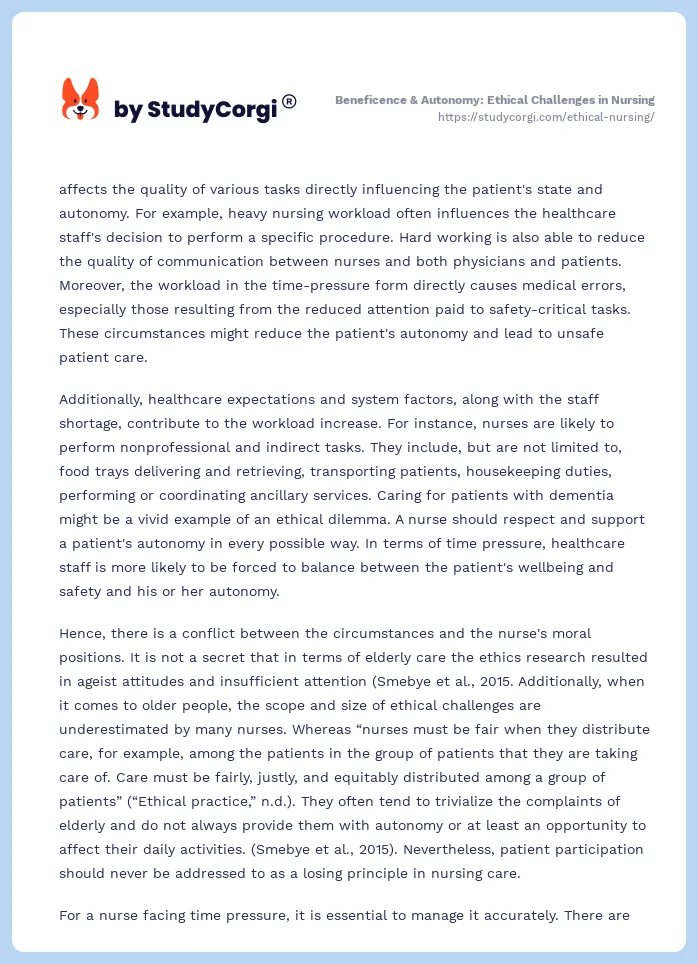 Beneficence & Autonomy: Ethical Challenges in Nursing. Page 2