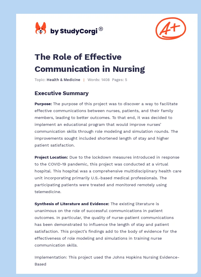 The Role of Effective Communication in Nursing. Page 1