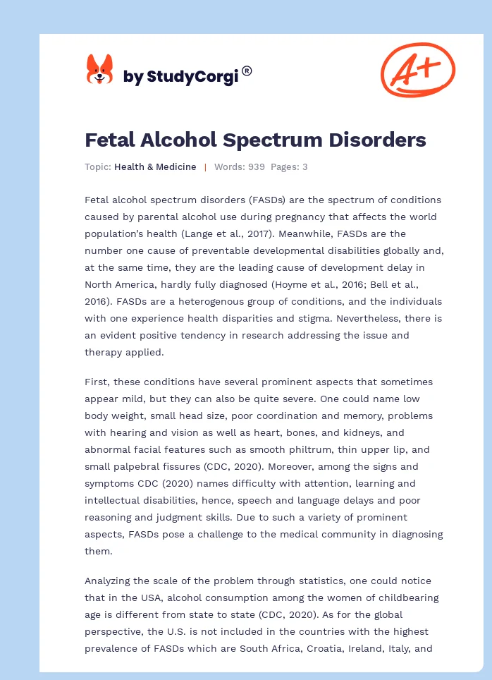 Fetal Alcohol Spectrum Disorders. Page 1