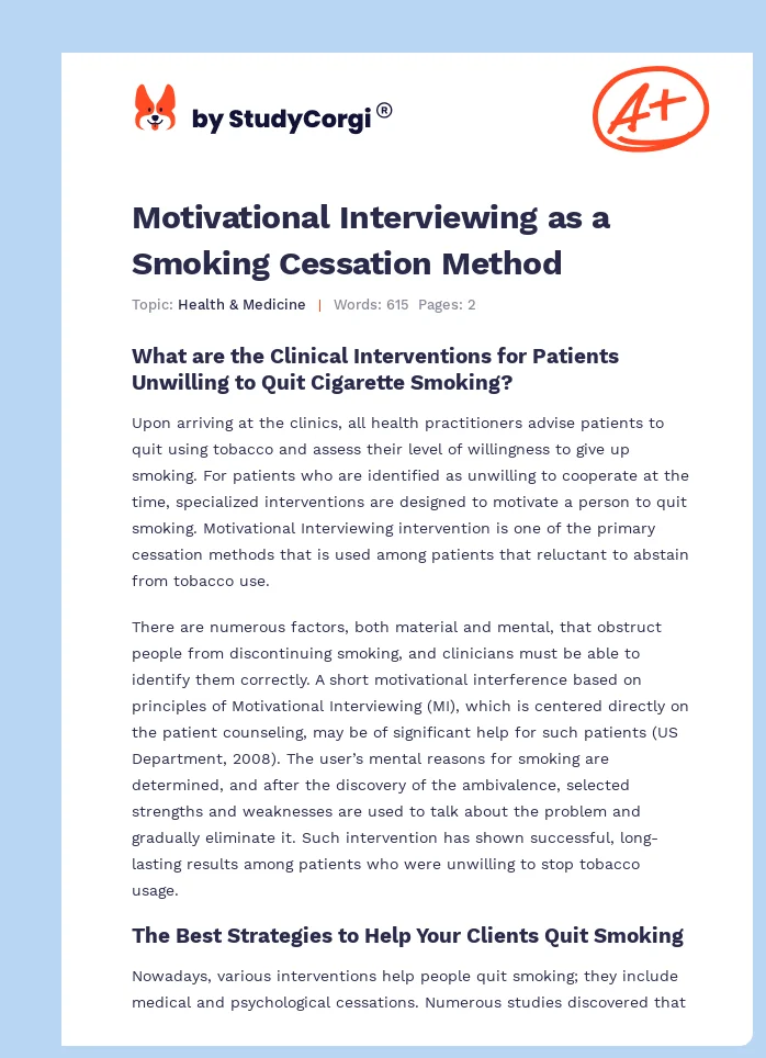 Motivational Interviewing as a Smoking Cessation Method. Page 1