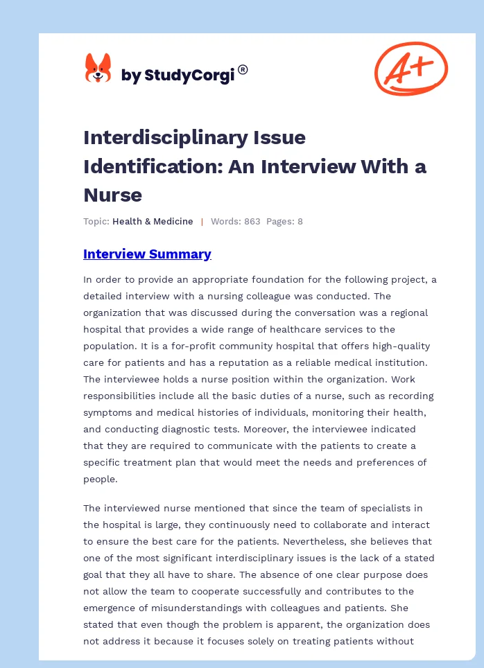 Interdisciplinary Issue Identification: An Interview With a Nurse. Page 1