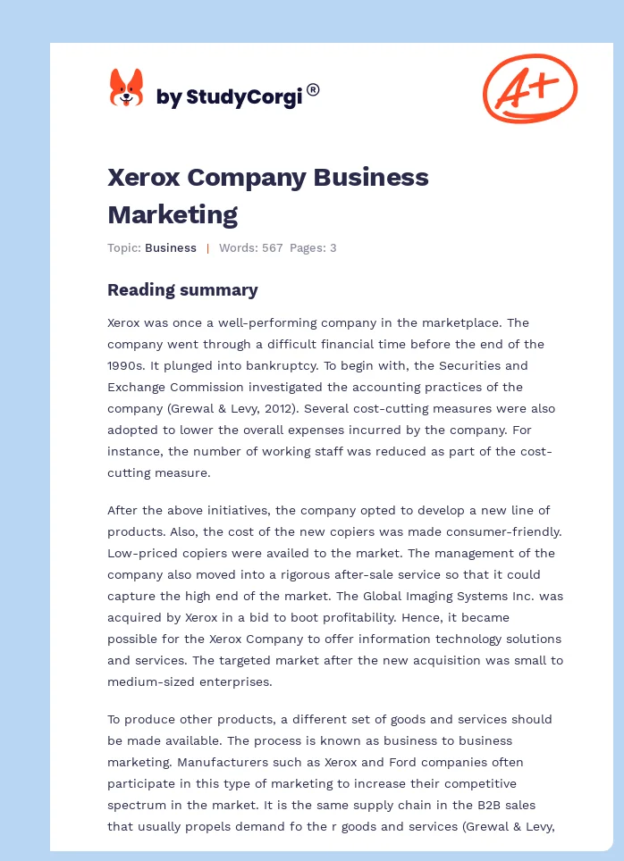 Xerox Company Business Marketing. Page 1