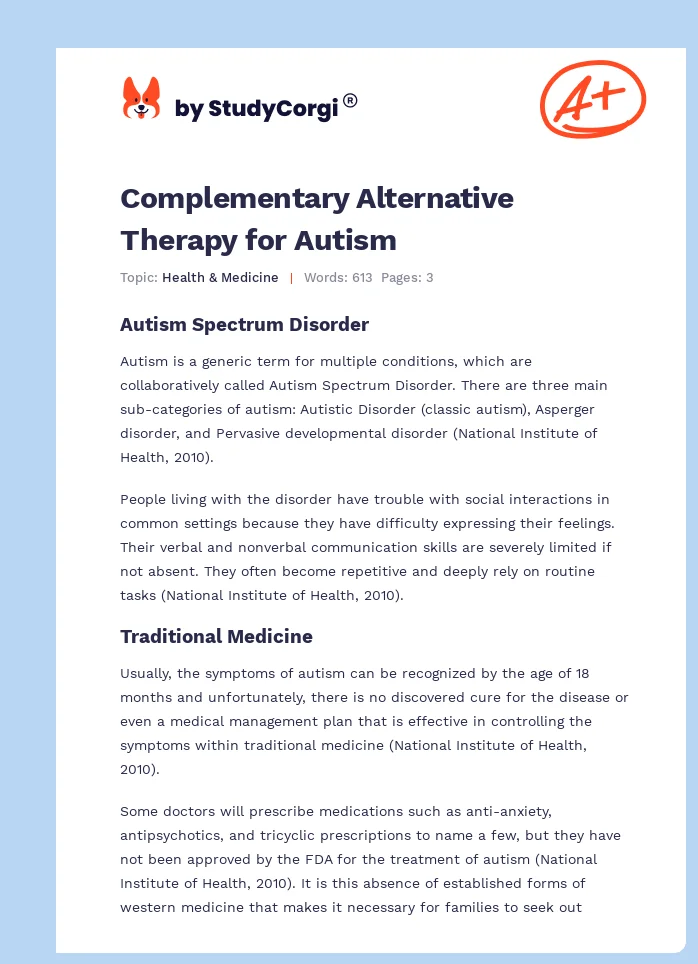 Complementary Alternative Therapy for Autism. Page 1
