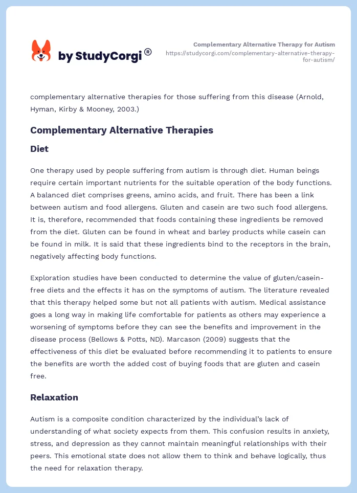 Complementary Alternative Therapy for Autism. Page 2