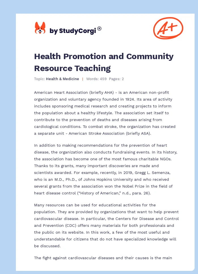 Health Promotion and Community Resource Teaching. Page 1