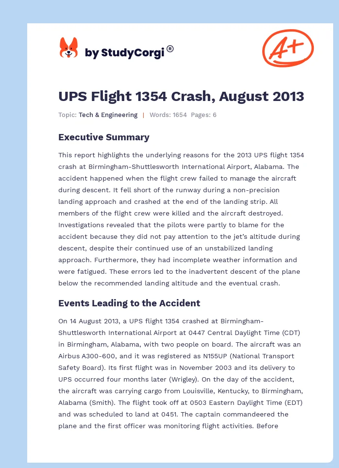 UPS Flight 1354 Crash, August 2013. Page 1