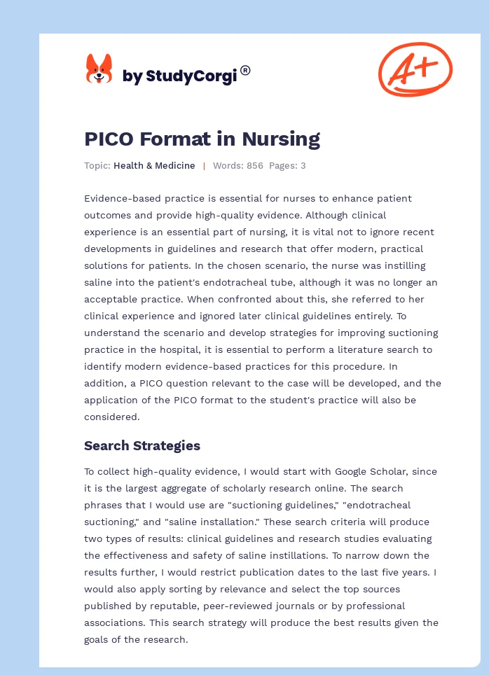 PICO Format in Nursing. Page 1