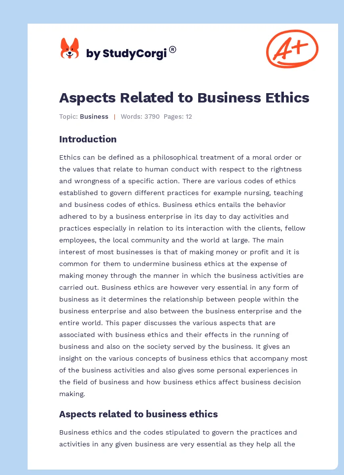 Aspects Related to Business Ethics. Page 1