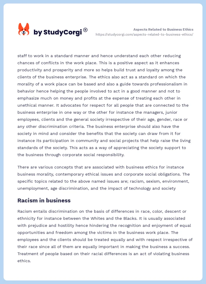 Aspects Related to Business Ethics. Page 2
