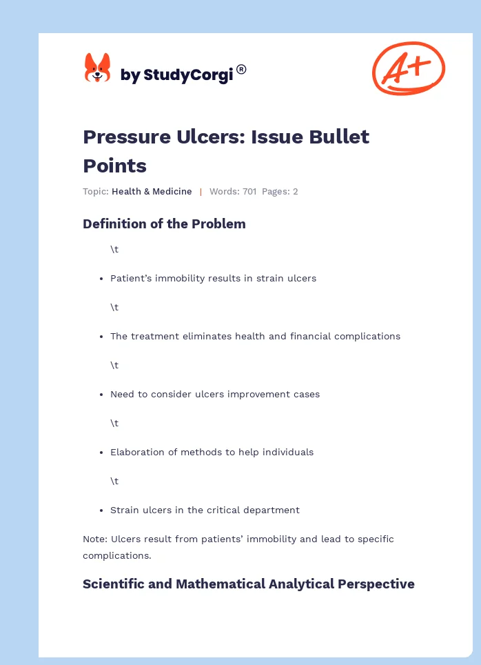 Pressure Ulcers: Issue Bullet Points. Page 1