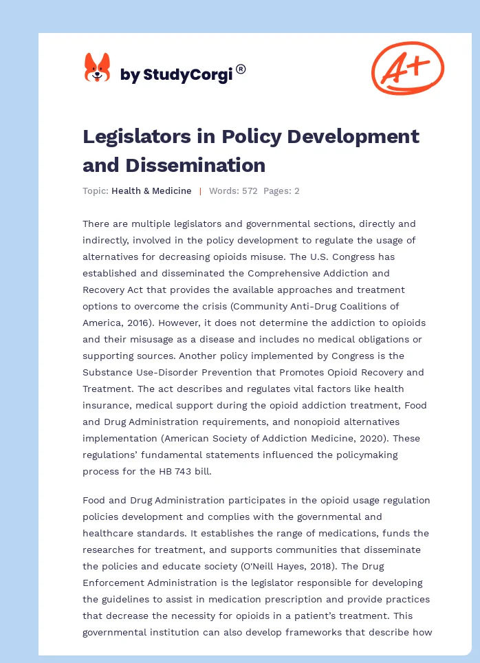 Legislators in Policy Development and Dissemination. Page 1