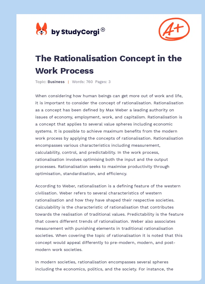 The Rationalisation Concept in the Work Process. Page 1