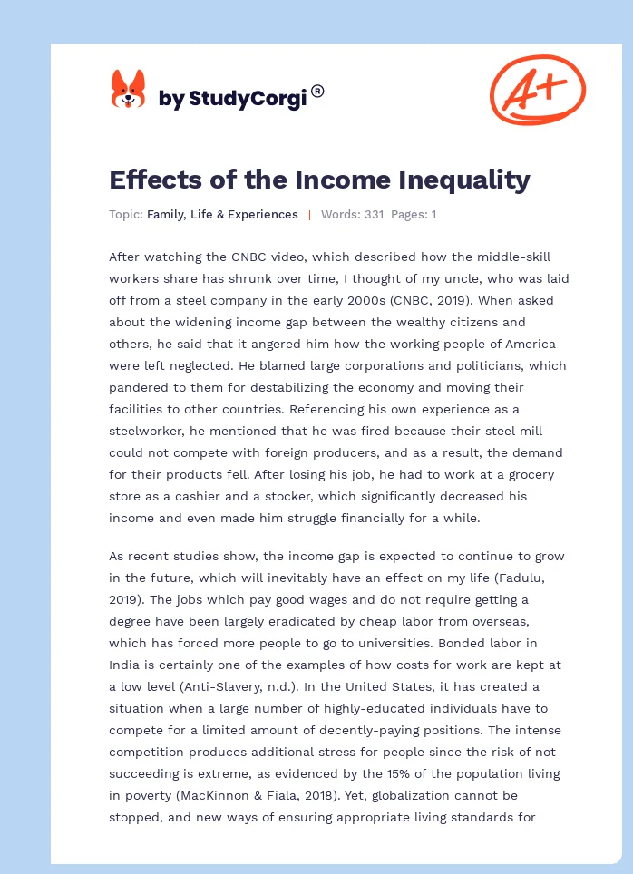 Effects of the Income Inequality. Page 1
