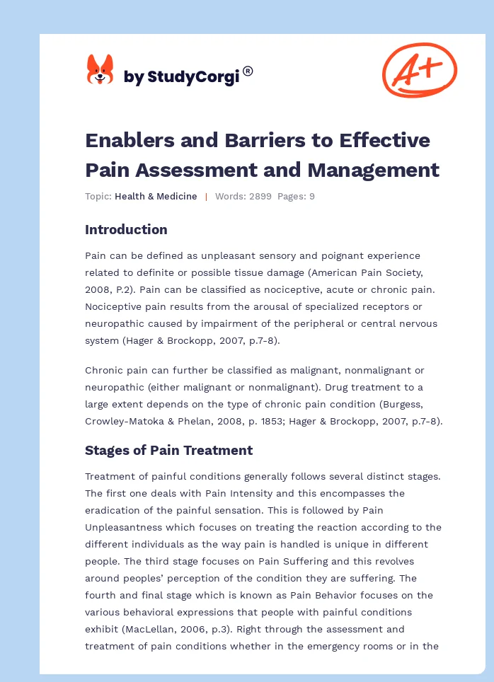 Enablers and Barriers to Effective Pain Assessment and Management. Page 1
