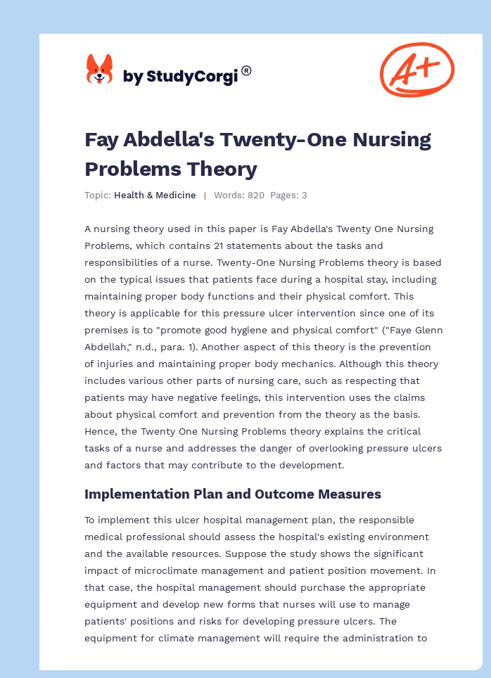 Fay Abdella's Twenty-One Nursing Problems Theory. Page 1