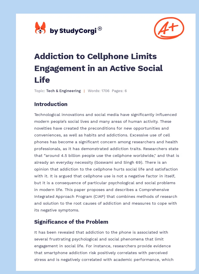 Addiction to Cellphone Limits Engagement in an Active Social Life. Page 1
