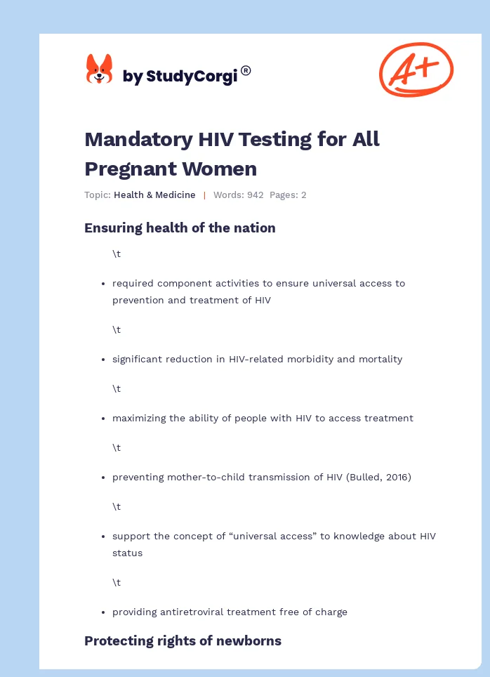 Mandatory HIV Testing for All Pregnant Women. Page 1