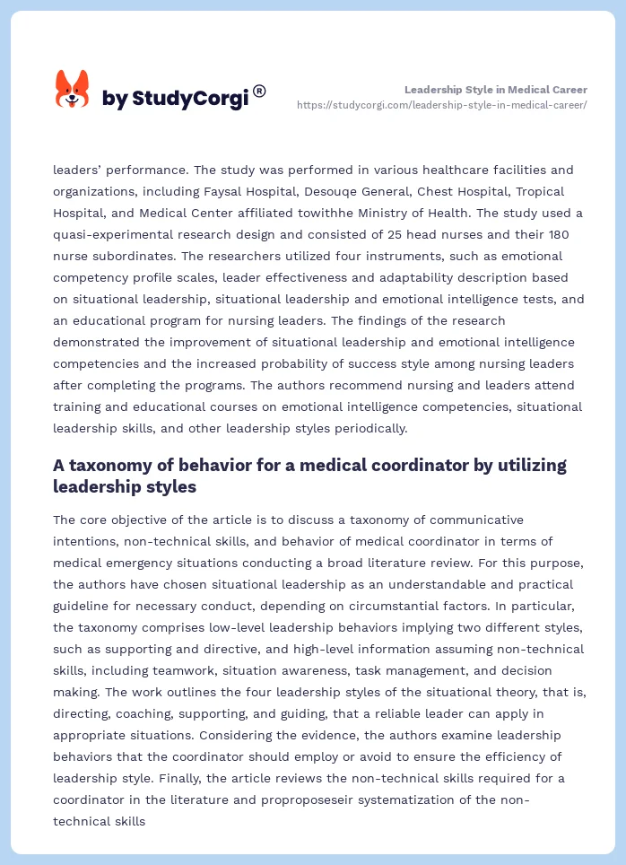 Leadership Style in Medical Career. Page 2