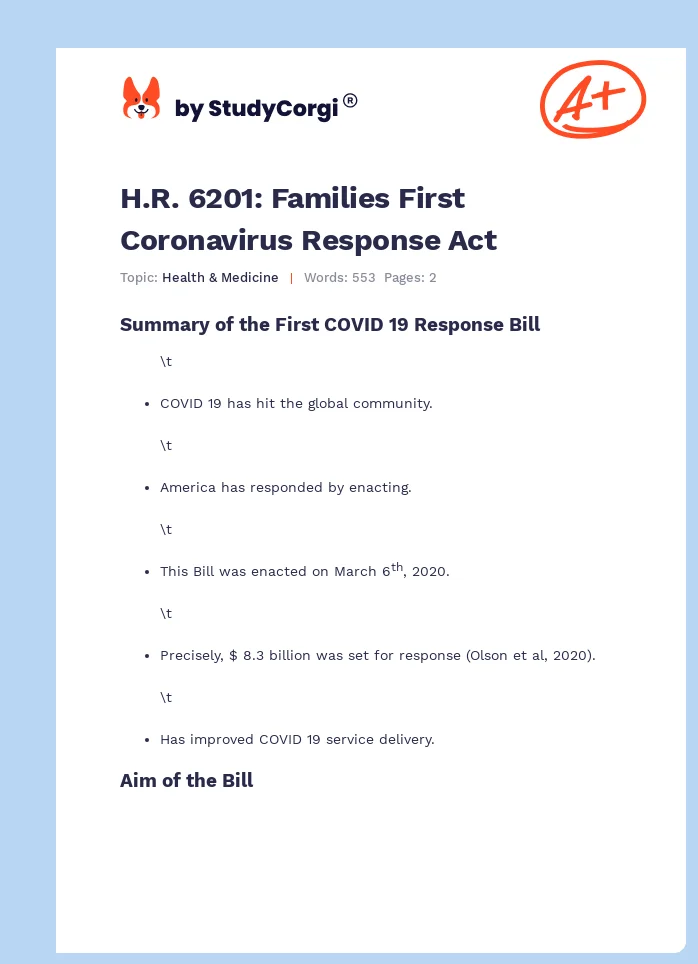 H.R. 6201: Families First Coronavirus Response Act. Page 1