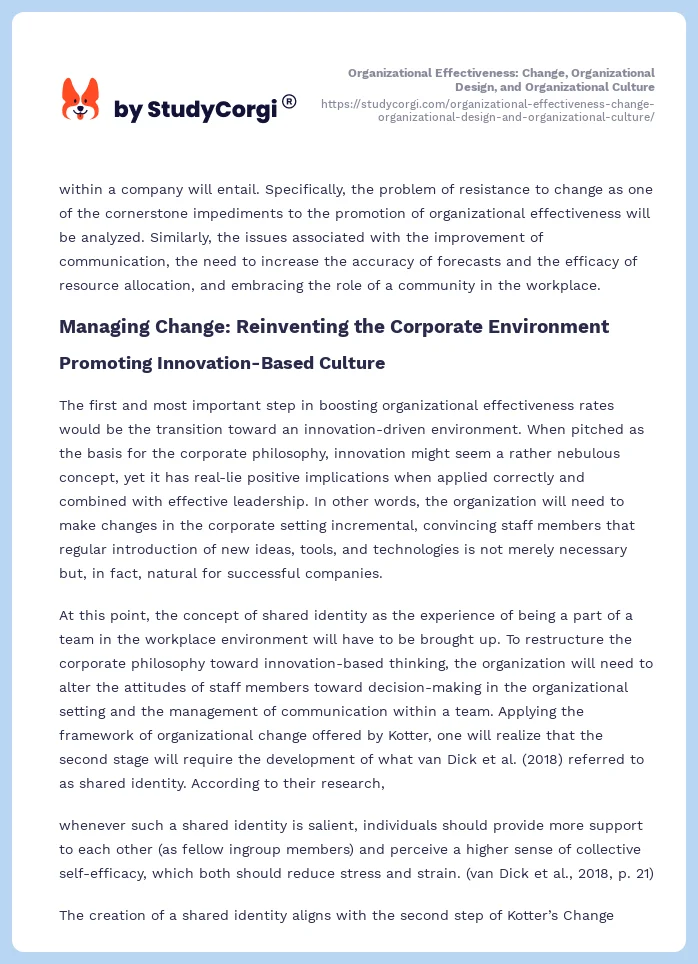 Organizational Effectiveness: Change, Organizational Design, and Organizational Culture. Page 2