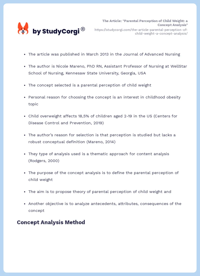 The Article: "Parental Perception of Child Weight: a Concept Analysis". Page 2