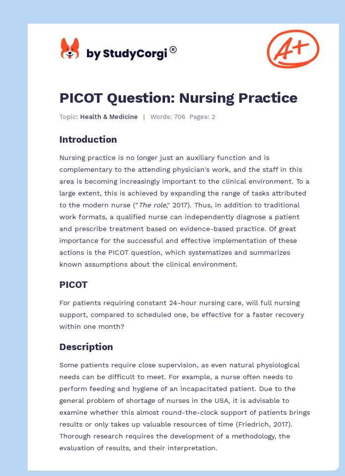 PICOT Question: Nursing Practice. Page 1