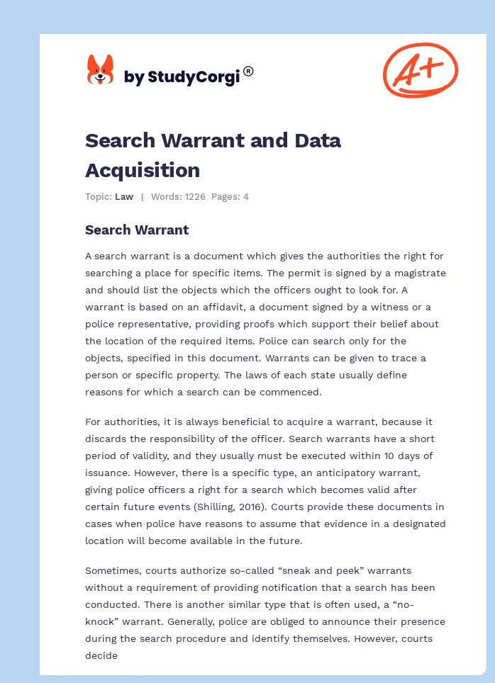Search Warrant and Data Acquisition. Page 1