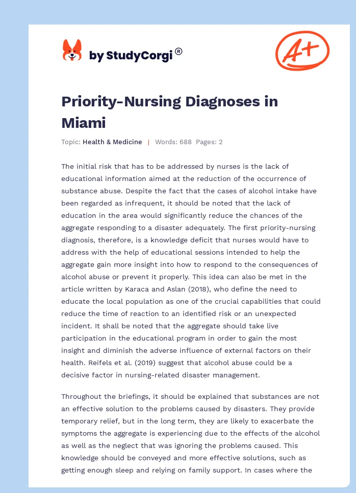 Priority-Nursing Diagnoses in Miami. Page 1