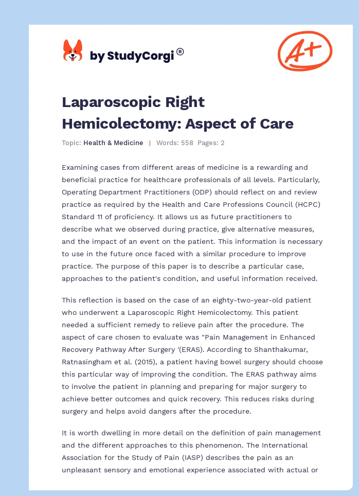 Laparoscopic Right Hemicolectomy: Aspect of Care. Page 1