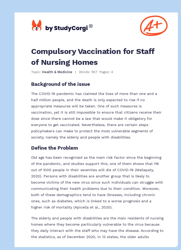 Compulsory Vaccination for Staff of Nursing Homes. Page 1