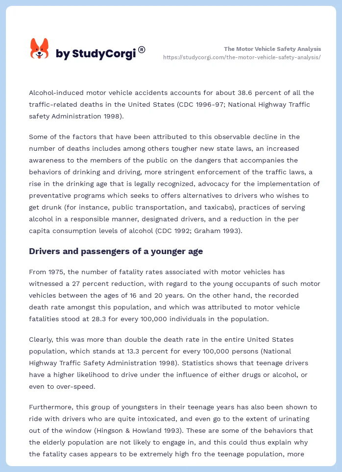 The Motor Vehicle Safety Analysis. Page 2
