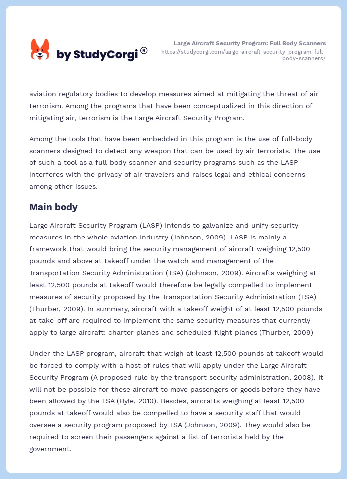 Large Aircraft Security Program: Full Body Scanners. Page 2