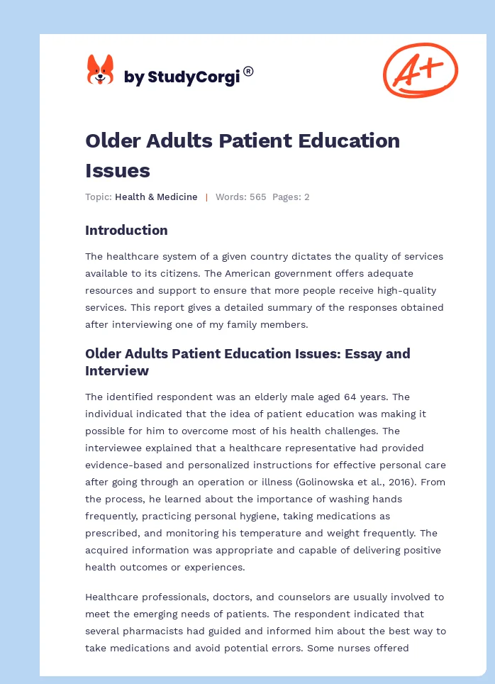 Older Adults Patient Education Issues. Page 1