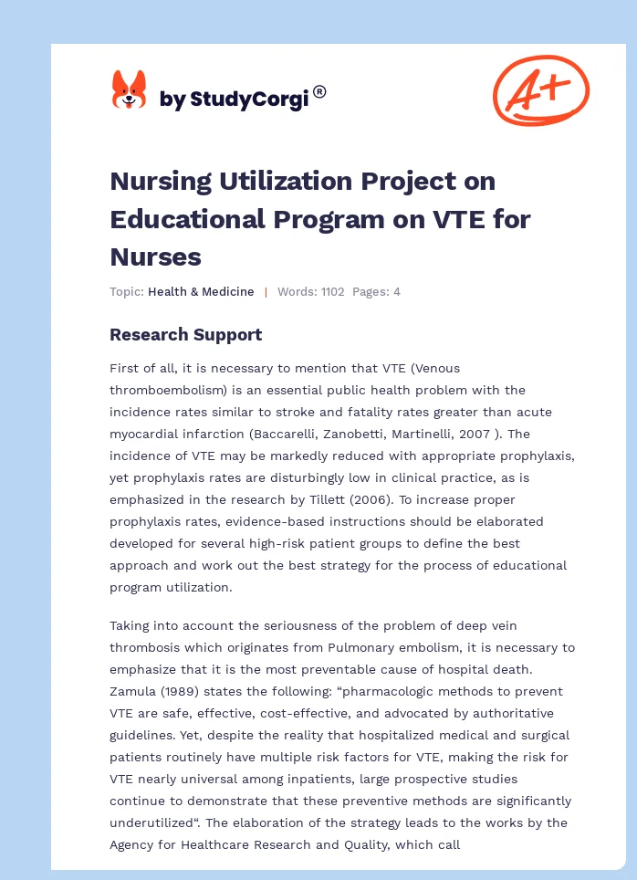 Nursing Utilization Project on Educational Program on VTE for Nurses. Page 1