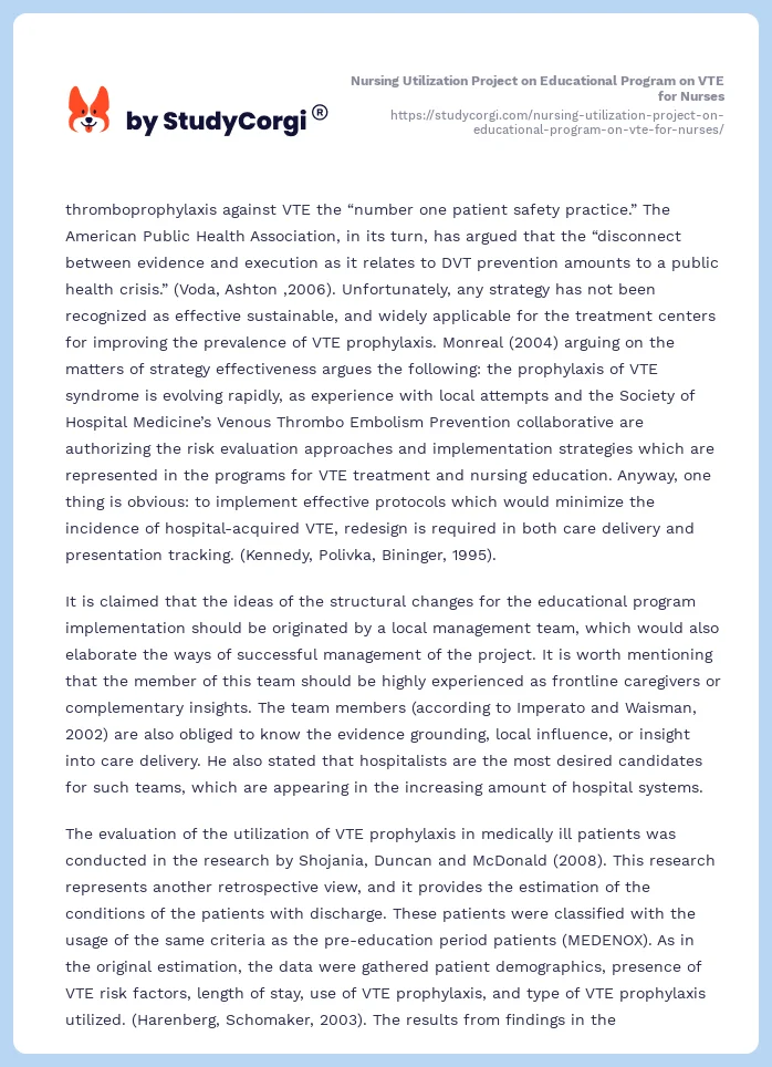 Nursing Utilization Project on Educational Program on VTE for Nurses. Page 2