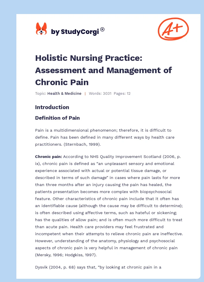 Holistic Nursing Practice: Assessment and Management of Chronic Pain. Page 1