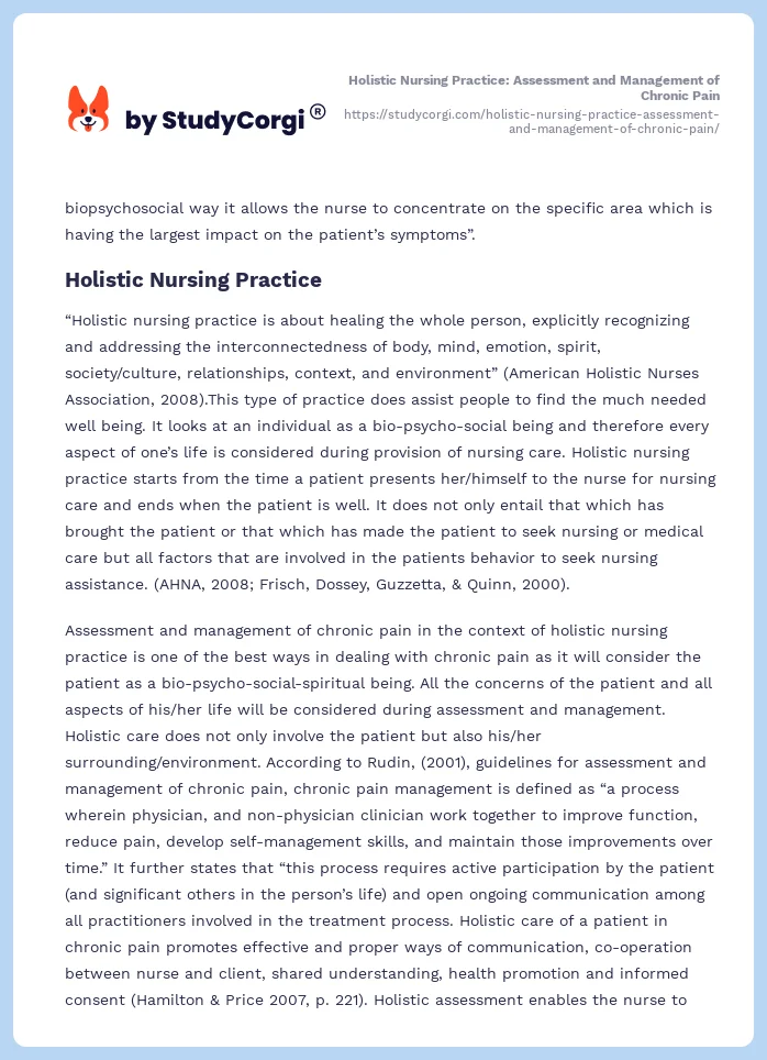 Holistic Nursing Practice: Assessment and Management of Chronic