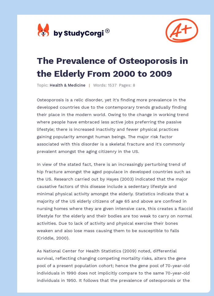 The Prevalence of Osteoporosis in the Elderly From 2000 to 2009. Page 1