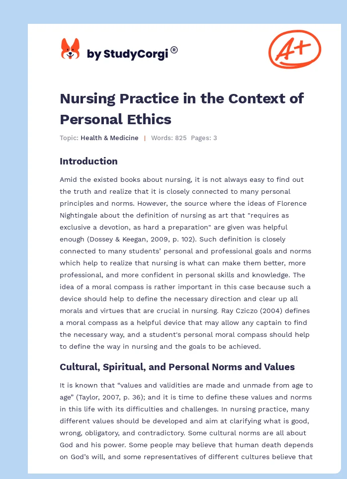 Nursing Practice in the Context of Personal Ethics. Page 1