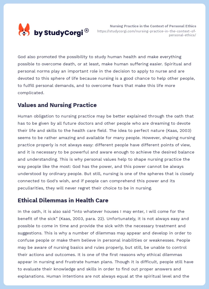 Nursing Practice in the Context of Personal Ethics. Page 2