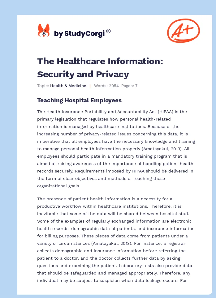 The Healthcare Information: Security and Privacy. Page 1