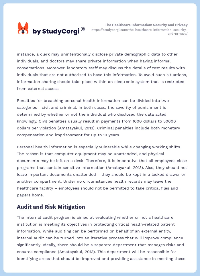 The Healthcare Information: Security and Privacy. Page 2