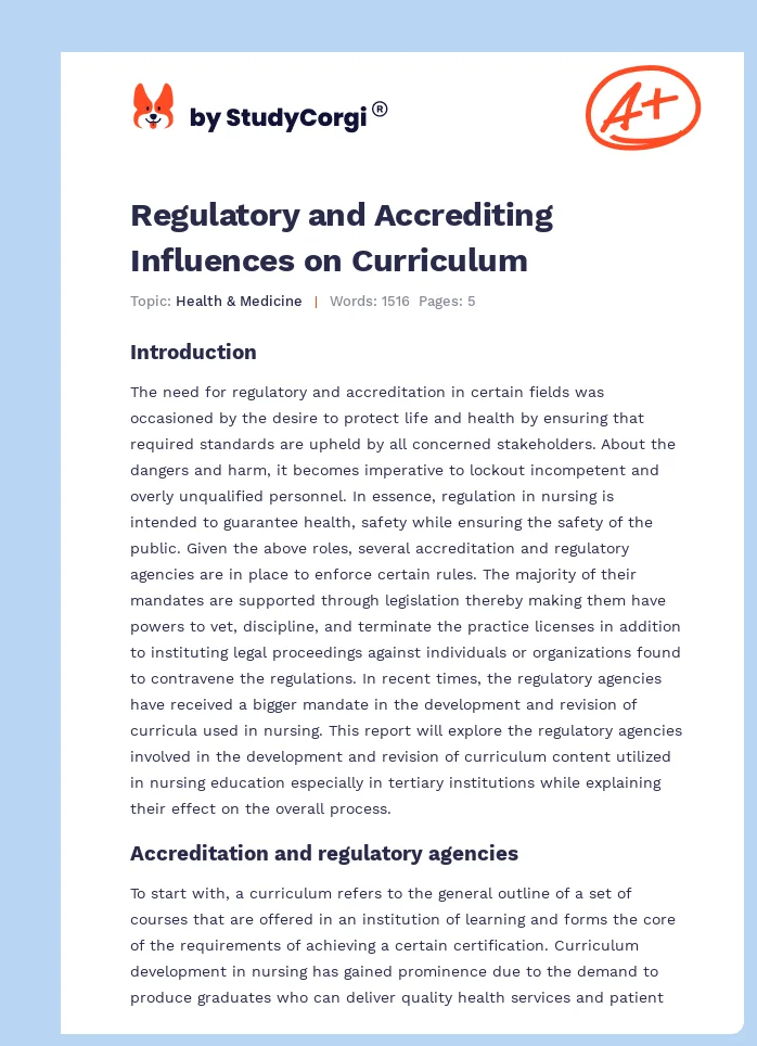 Regulatory and Accrediting Influences on Curriculum. Page 1