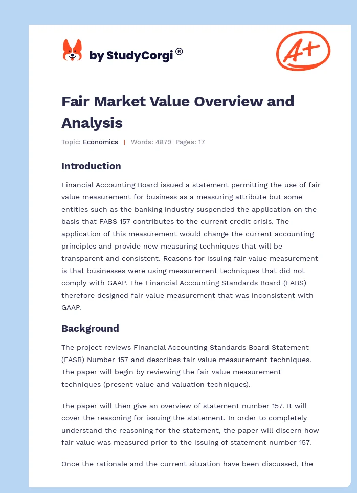 Fair Market Value Overview and Analysis. Page 1