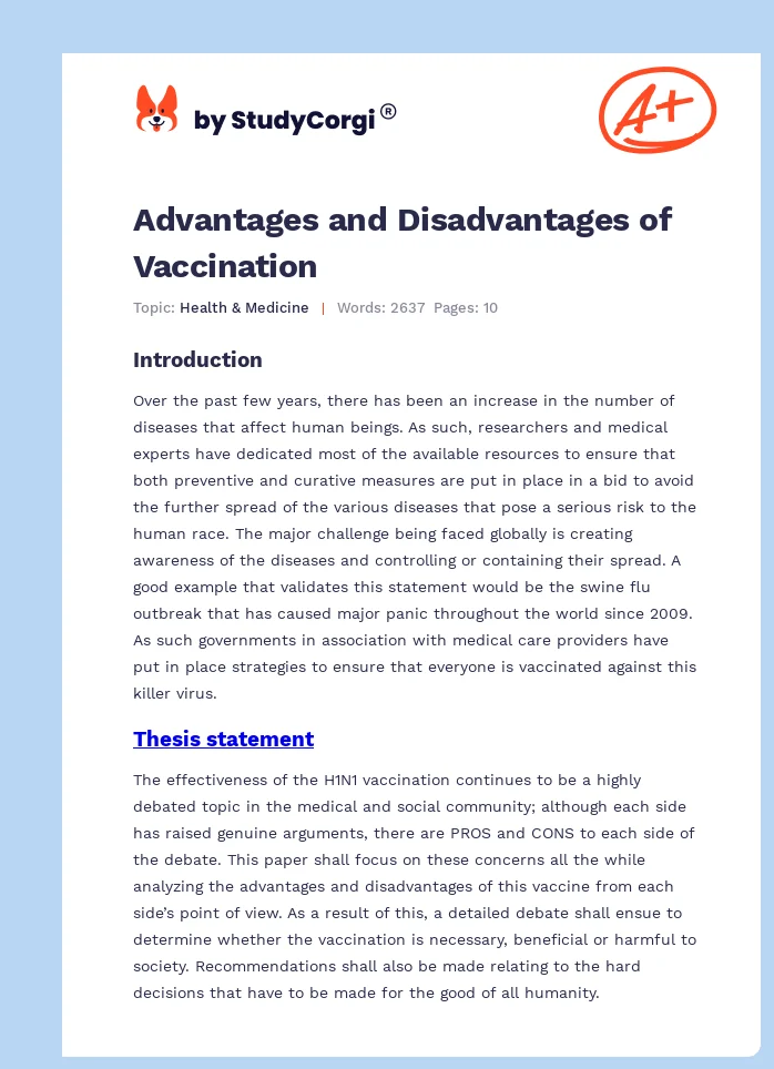Advantages and Disadvantages of Vaccination. Page 1